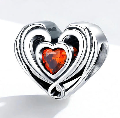 Love Heart Red Zircon Bead