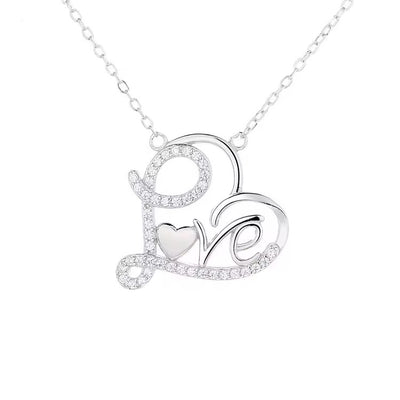 Love heart script necklace 925 sterling silver with zircon romantic pendant elegant jewelry gift for her