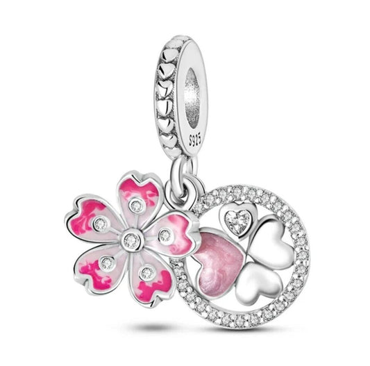 Flower Lucky Clover Heart Charm