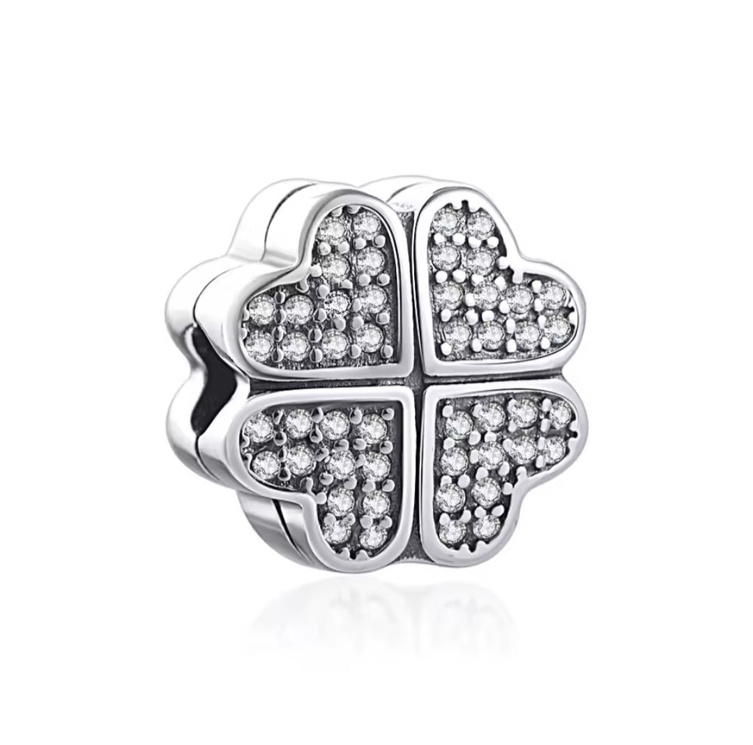 Lucky clover zircon clip charm 925 sterling silver sparkling bracelet jewelry lucky bead gift
