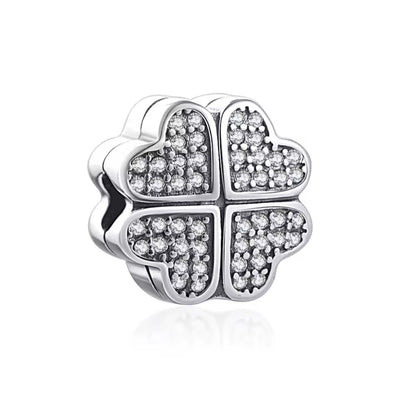 Lucky clover zircon clip charm 925 sterling silver sparkling bracelet jewelry lucky bead gift