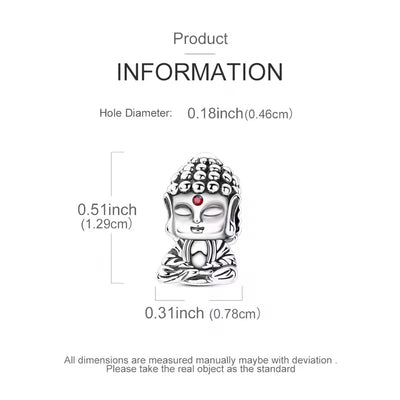 Buddha charm with dimensions on a white background