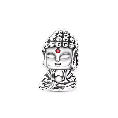 Meditating Buddha charm 925 sterling silver with red zirconia spiritual bead jewelry gift accessory