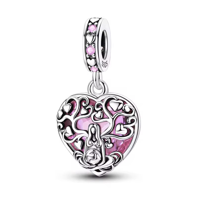 Meditation lotus woman heart charm spiritual jewelry pink dangle bead bracelet charm