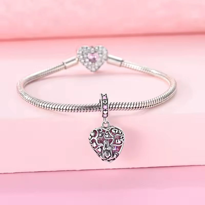 Meditation lotus woman heart charm spiritual jewelry pink dangle bead bracelet charm