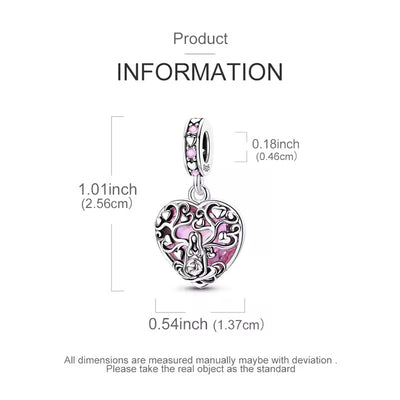 Meditation lotus woman heart charm with measurements on a white background