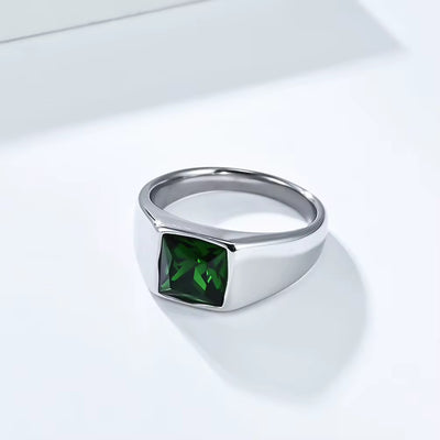 Men’s emerald green signet ring stainless steel durable everyday wear 