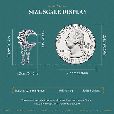 Moon lotus dreamcatcher charm 925 sterling silver with light purple zirconia celestial jewelry gift