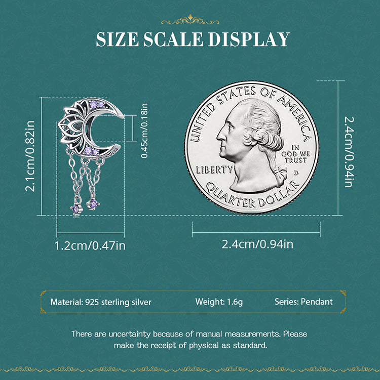 Moon lotus dreamcatcher charm 925 sterling silver with light purple zirconia celestial jewelry gift
