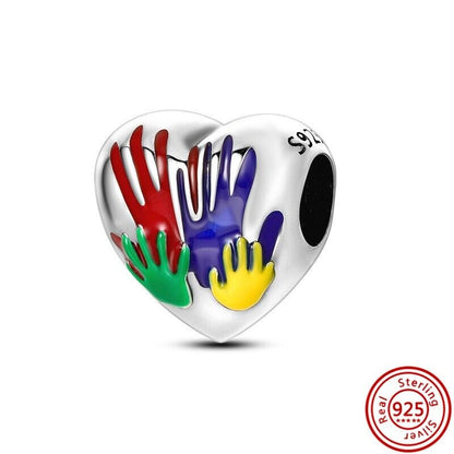 Multicoloured Family Handprint Heart Charm