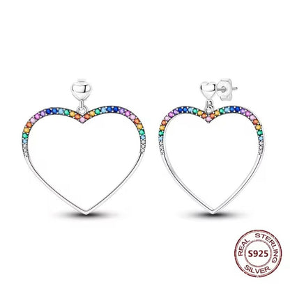 Multicoloured Zirconia Heart Dangle Stud Earrings