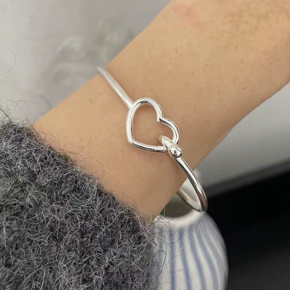 Open heart knot bangle silver plated minimalist bracelet elegant love jewelry gift for women accessory