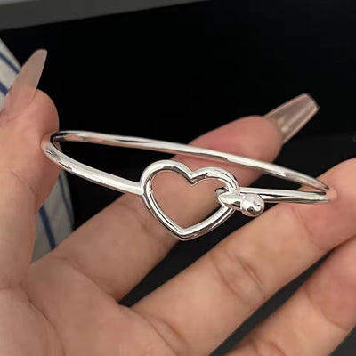 Open heart knot bangle silver plated minimalist bracelet elegant love jewelry gift for women accessory