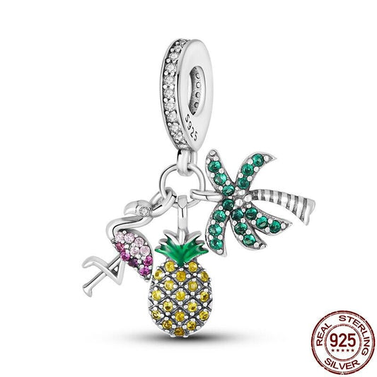 Palm Tree Pinaple Flamingo Dangle Charm