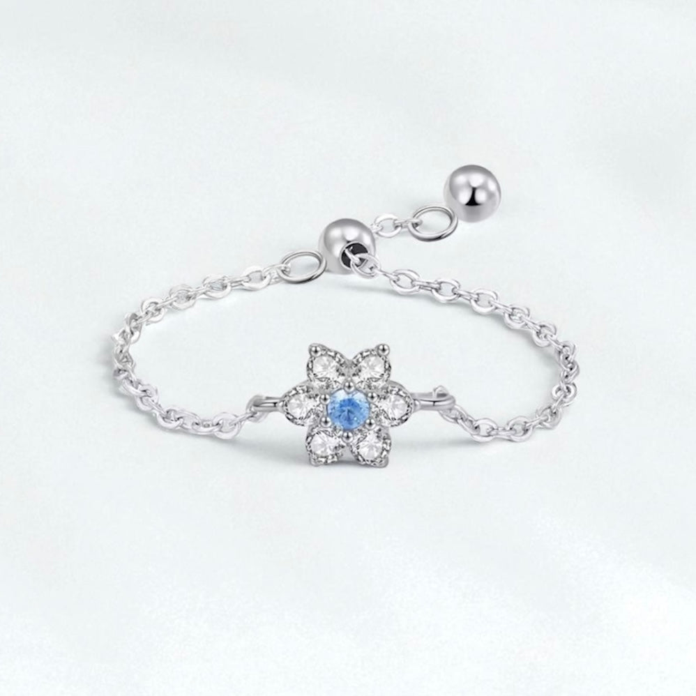 Blue Blossom Adjustable Silver Ring