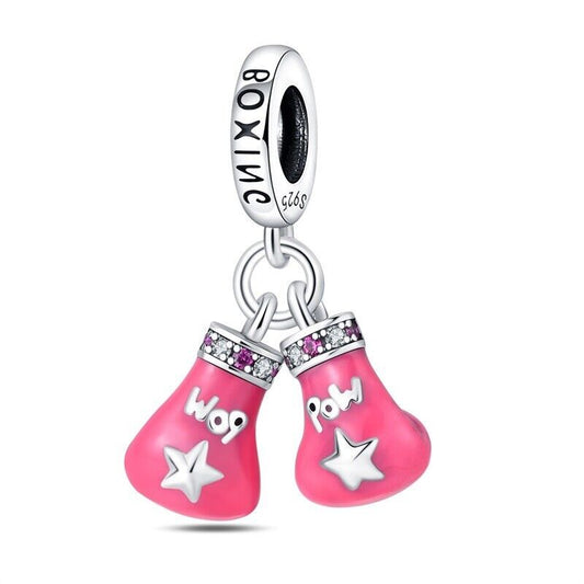 Pink Boxing Gloves Dangle Charm