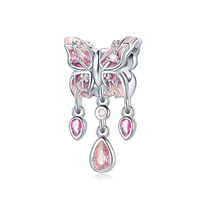 Pink Butterfly Dangle Zirconia Charm