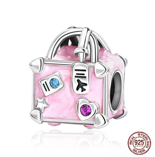 Pink Suitcase Travel Bag Bead Charm