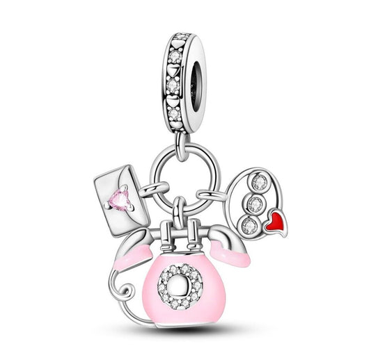 Pink Telephone & Letter Charm