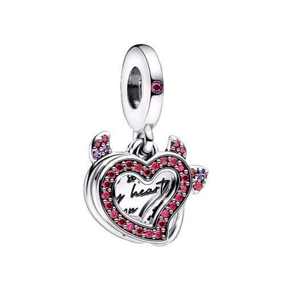 Pink Zirconia Devil Heart Dangle Charm
