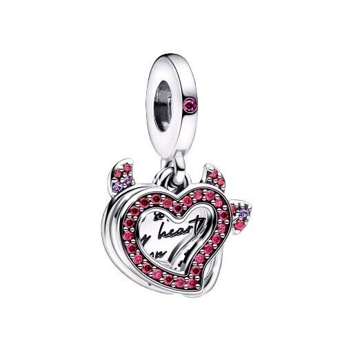 Pink Zirconia Devil Heart Dangle Charm