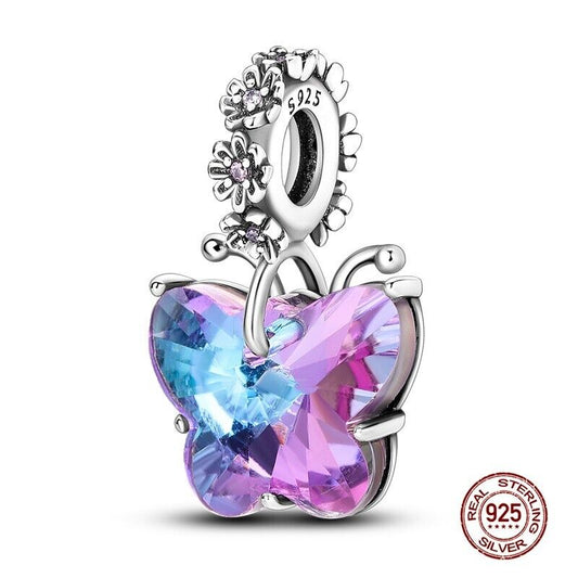 Pink & Blue Crystal Butterfly Dangle Charm