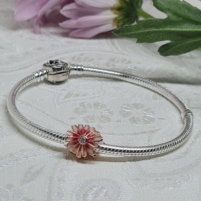 Pink daisy flower charm 925 sterling silver bead with zirconia floral jewelry feminine gift accessory