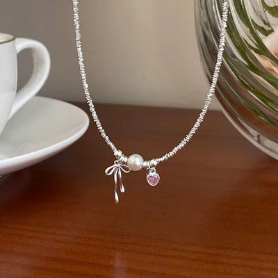 Pink Heart Bow Necklace