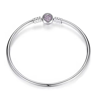 Pink sparkle charm bracelet 925 sterling silver elegant bangle jewelry minimal feminine