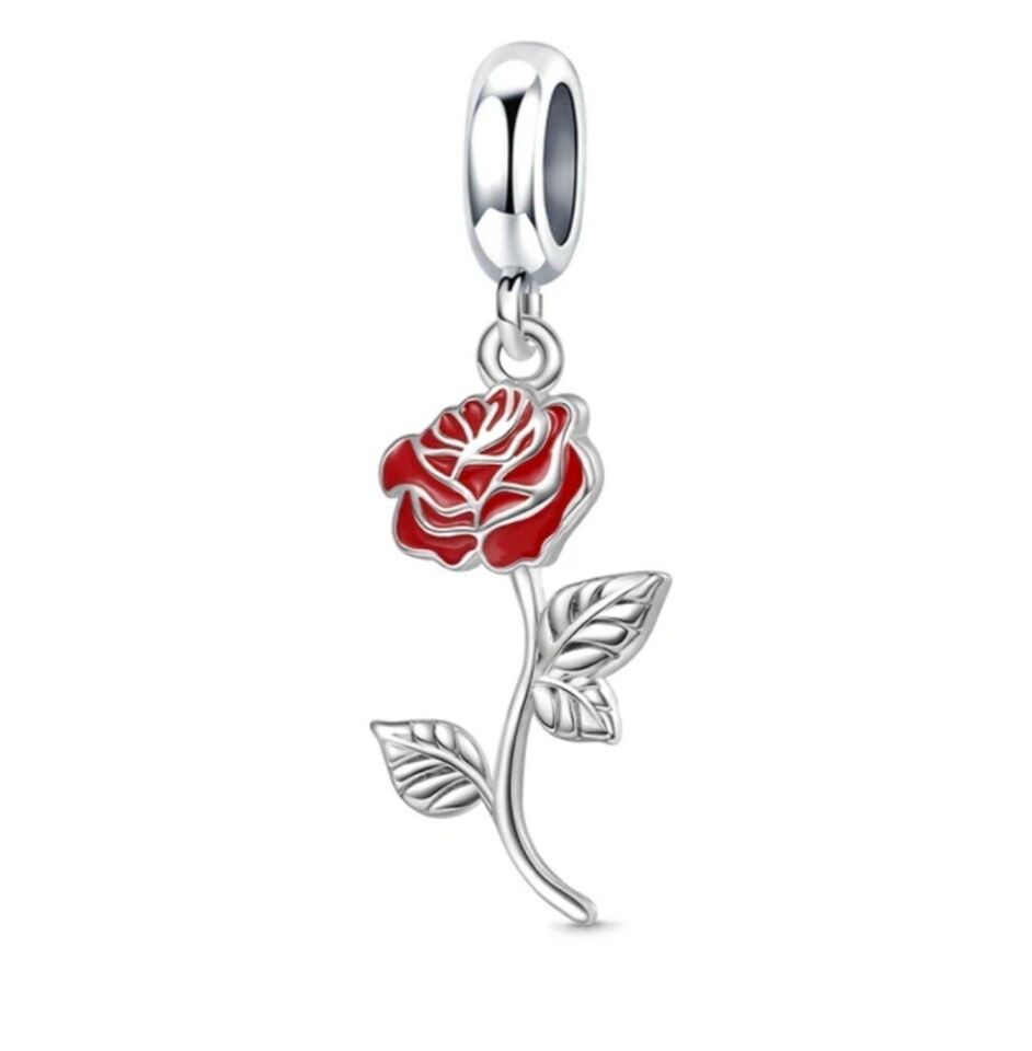 Red Rose Flower Dangle Charm
