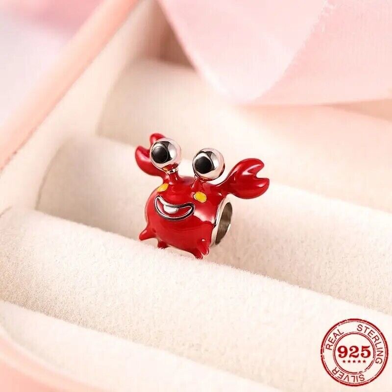 Red lovely crab charm 925 sterling silver cute ocean animal jewelry bracelet accessory gift