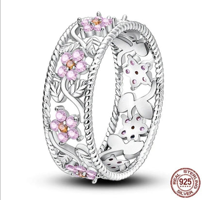 Ring With Flowers Pink Cubic Zirconia