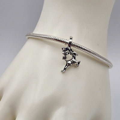 Rudolph reindeer dangle charm 925 sterling silver with zirconia festive Christmas jewelry gift