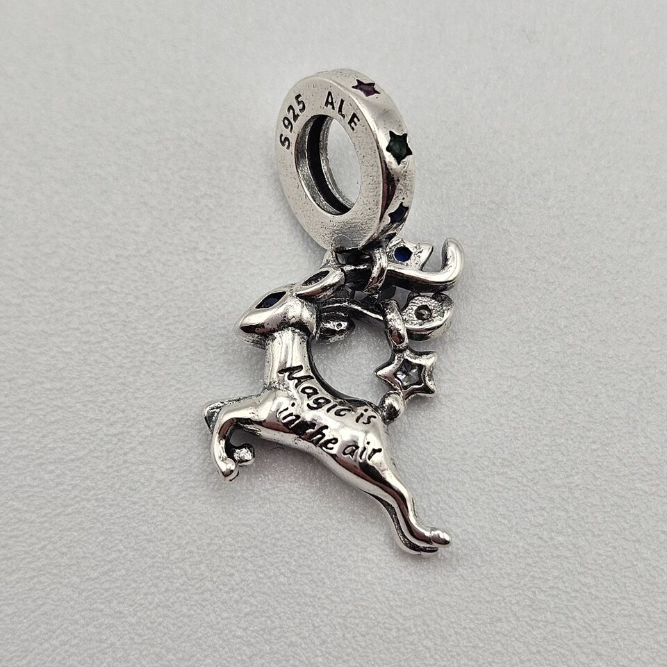 Rudolph reindeer dangle charm 925 sterling silver with zirconia festive Christmas jewelry gift