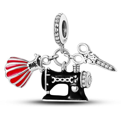 Sewing Machine Dress & Scissors Dangle Charm