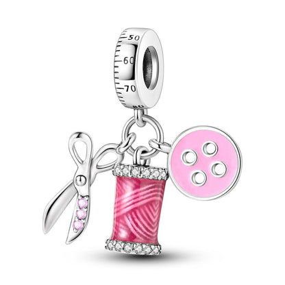 Sewing Set Scissors Pink Button Charm