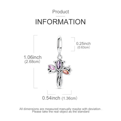 925 sterling silver Celtic cross charm with colourful crystal stones