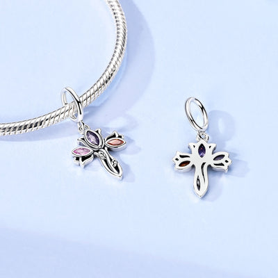 925 sterling silver Celtic cross charm with colourful crystal stones