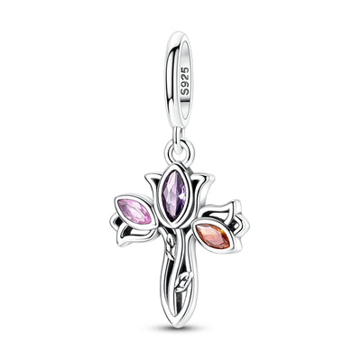 925 sterling silver Celtic cross charm with colourful crystal stones