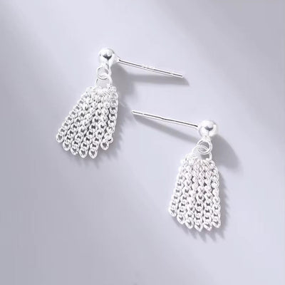 Silver tassel drop earrings 925 sterling silver chain fringe dangle minimalist elegant jewelry gift
