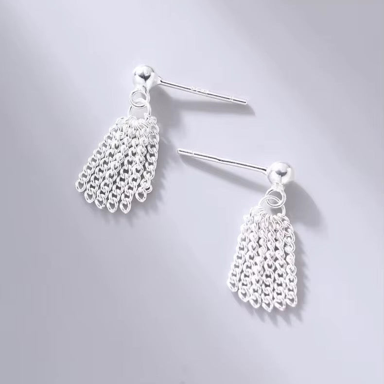 Silver tassel drop earrings 925 sterling silver chain fringe dangle minimalist elegant jewelry gift