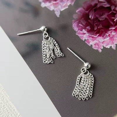 Silver tassel drop earrings 925 sterling silver chain fringe dangle minimalist elegant jewelry gift