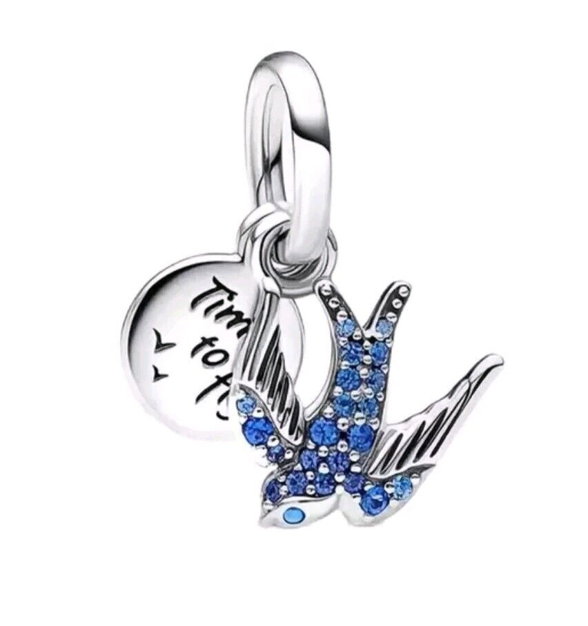Sparkling Blue Zirconia Swallow Charm