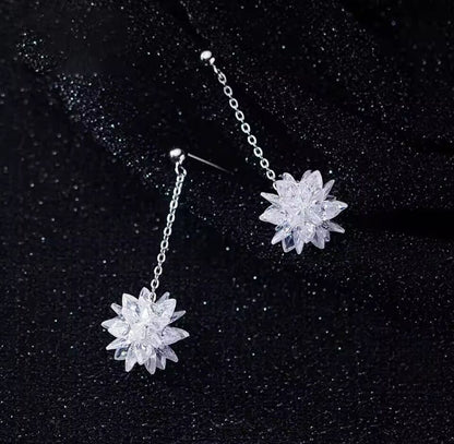 Sparkling Crystal Flower Dangle Stud Earrings
