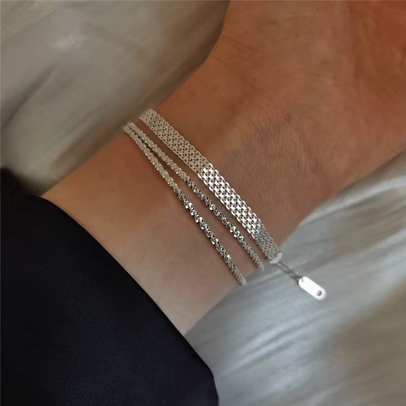 Sparkling mesh chain bracelet 925 sterling silver adjustable woven bracelet elegant minimalist jewelry for women