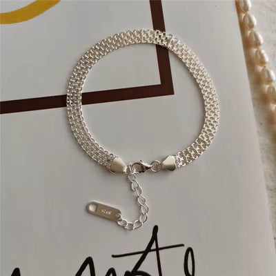 Sparkling mesh chain bracelet 925 sterling silver adjustable woven bracelet elegant minimalist jewelry for women