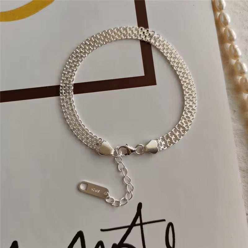 Sparkling mesh chain bracelet 925 sterling silver adjustable woven bracelet elegant minimalist jewelry for women