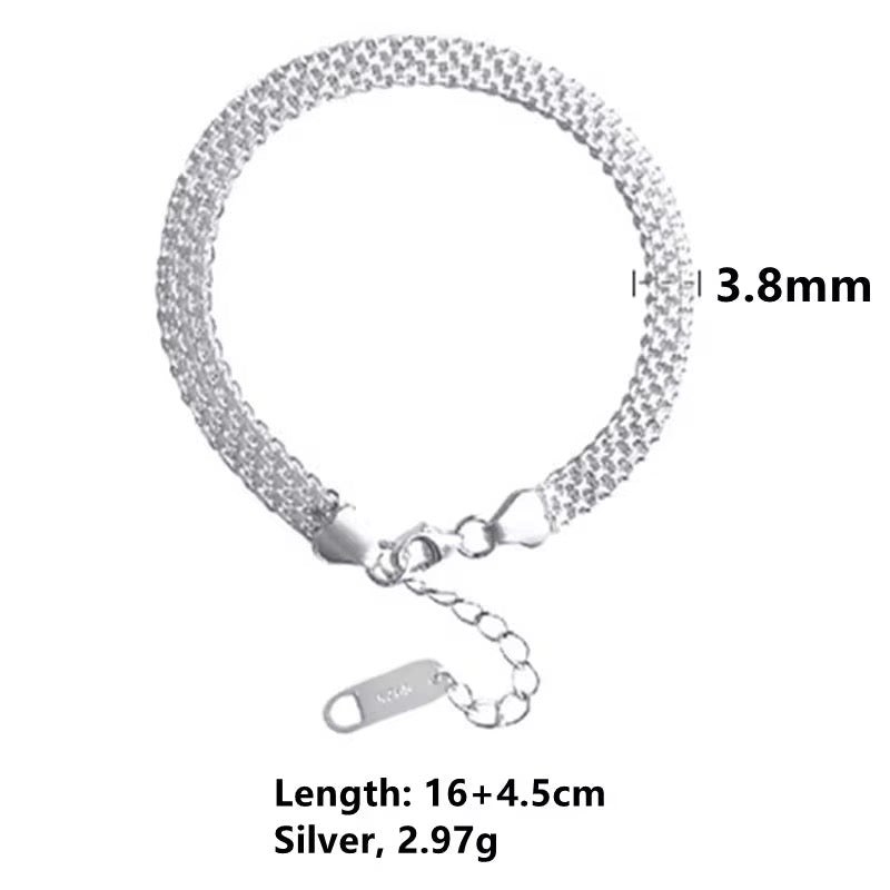 Sparkling mesh chain bracelet 925 sterling silver adjustable woven bracelet elegant minimalist jewelry for women