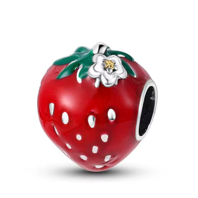 Strawberry bead charm 925 sterling silver red enamel fruit jewelry bracelet accessory gift for women