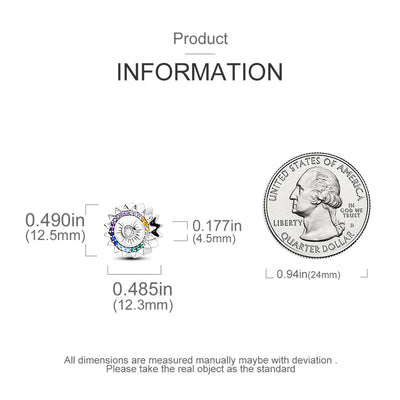 Sun multicoloured zirconia bead charm 925 sterling silver colorful celestial jewelry accessory gift